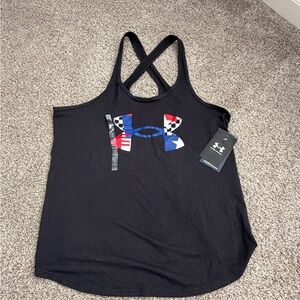 Under Armour Black Racerback Tank with Red, White & Blue Logo